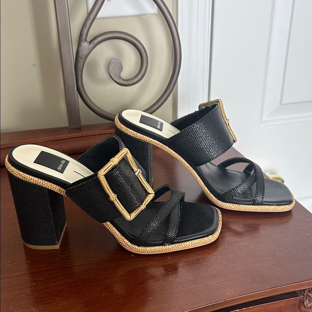 Dolce Vita Black Heels with Gold Buckle
